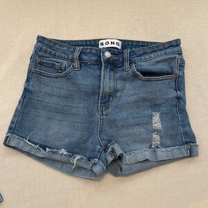 SONG Women's Distressed Blue Jean Shorts